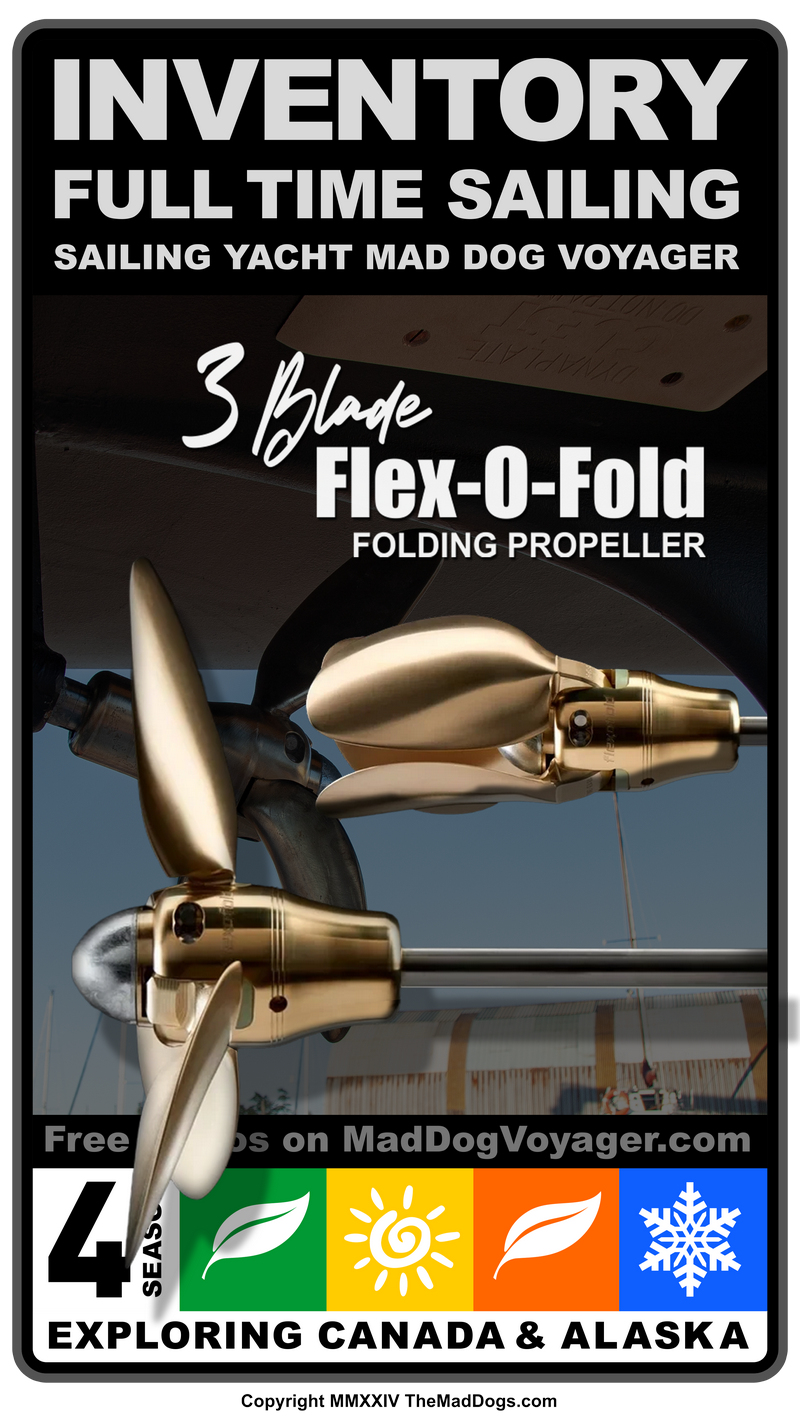 3 Blade flexofold Flex-O-Fold folding propeller on our sailing yacht Mad Dog Voyager